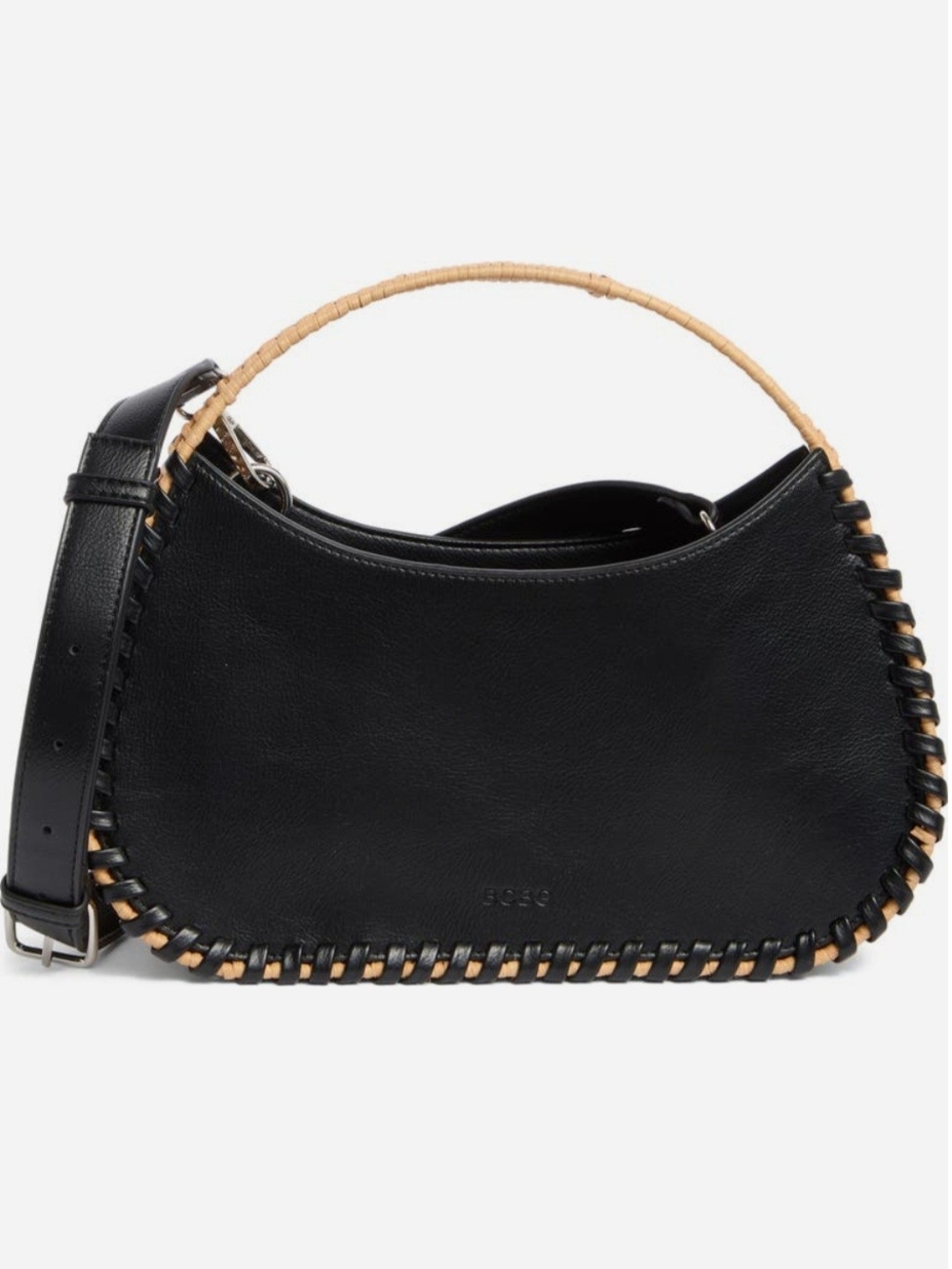 BCBG Black Wicker Whip Stitch Tote Bag